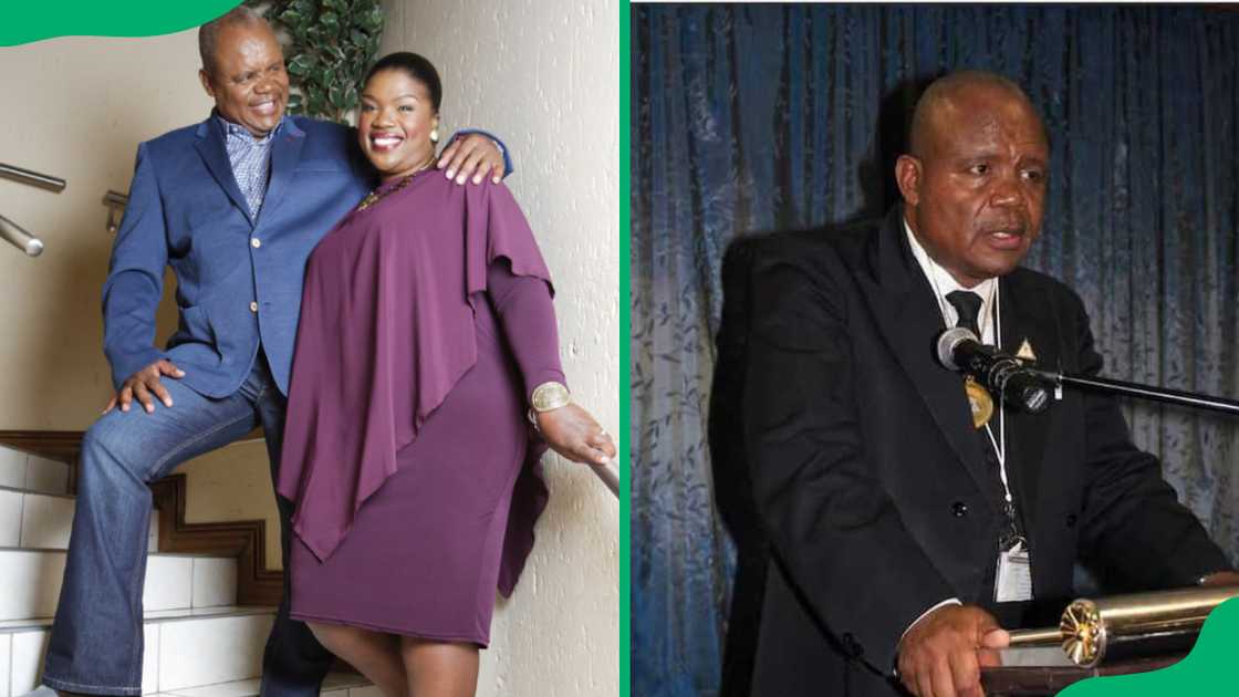 Magic Hlatshwayo and his wife and Magic at a podium addressing people