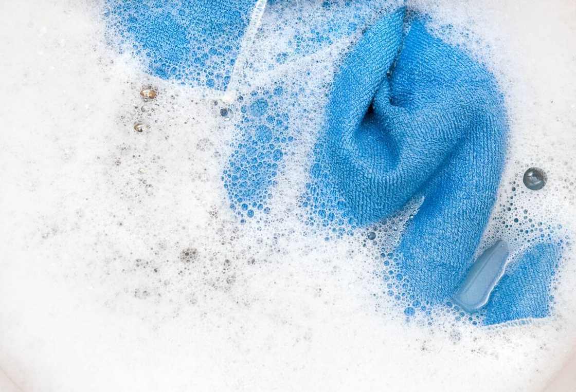 Cleaning cloths in warm water Cleaning cloths in warm water