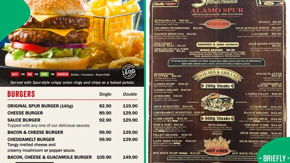 The image on the right showed Spur's menu in 1986