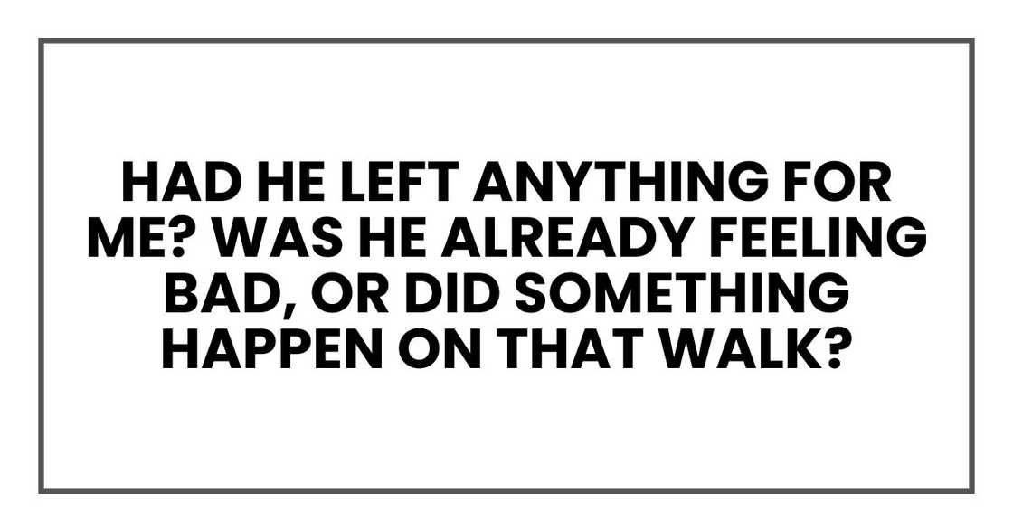 Had he left anything for me? Was he already feeling bad, or did something happen on that walk?