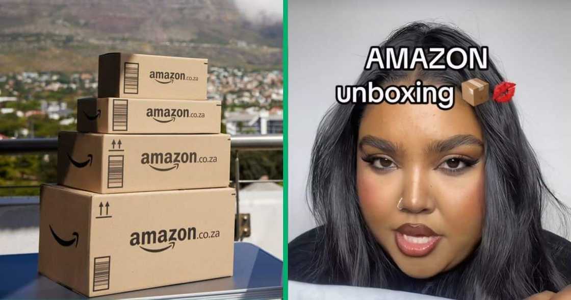 South African woman unboxes products from Amazon South Africa.