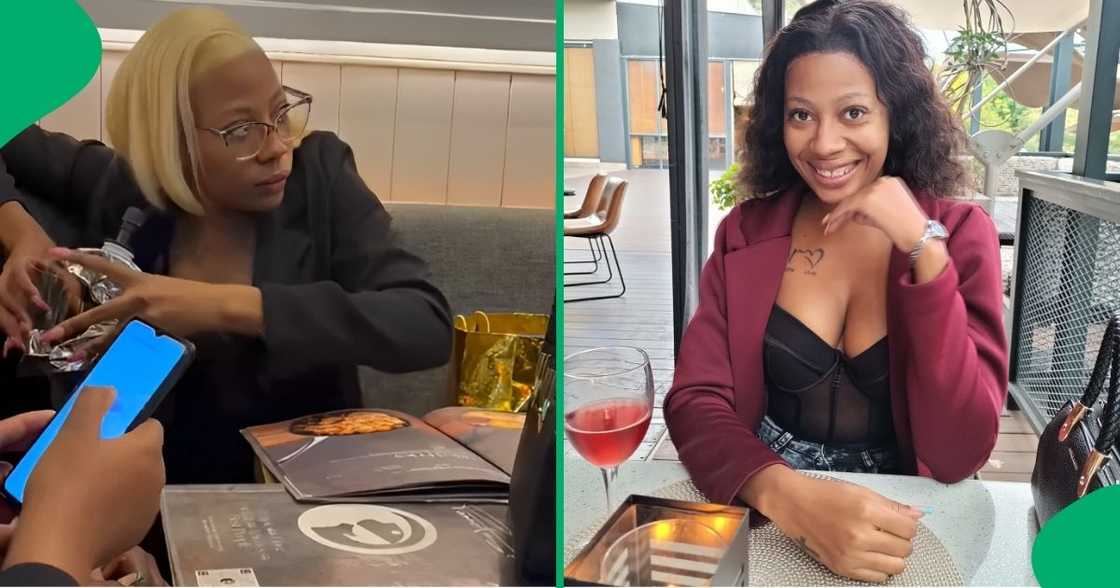 A naughty woman hilariously sneaked her wine into a swanky restaurant. A naughty woman hilariously sneaked her wine into a swanky restaurant.