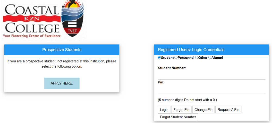 Coastal College application portal homepage Coastal College application portal homepage