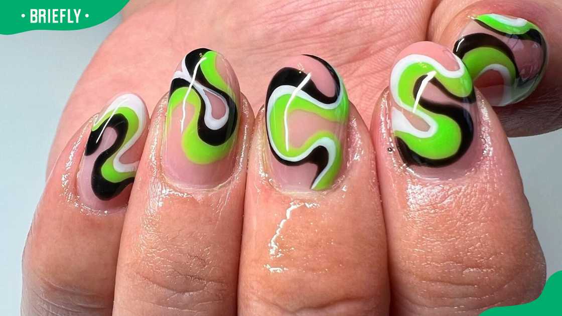 Neon green swirl nail design Neon green swirl nail design