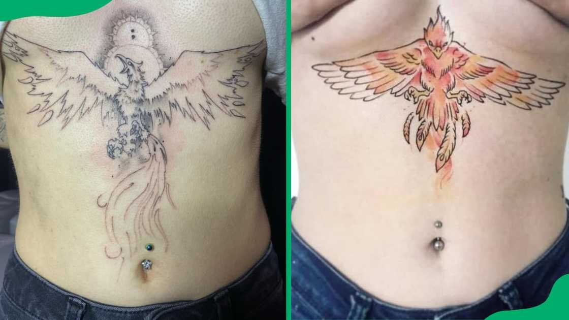 Phoenix sternum tattoo