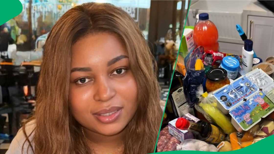 Woman shows R10k groceries Woman shows R10k groceries