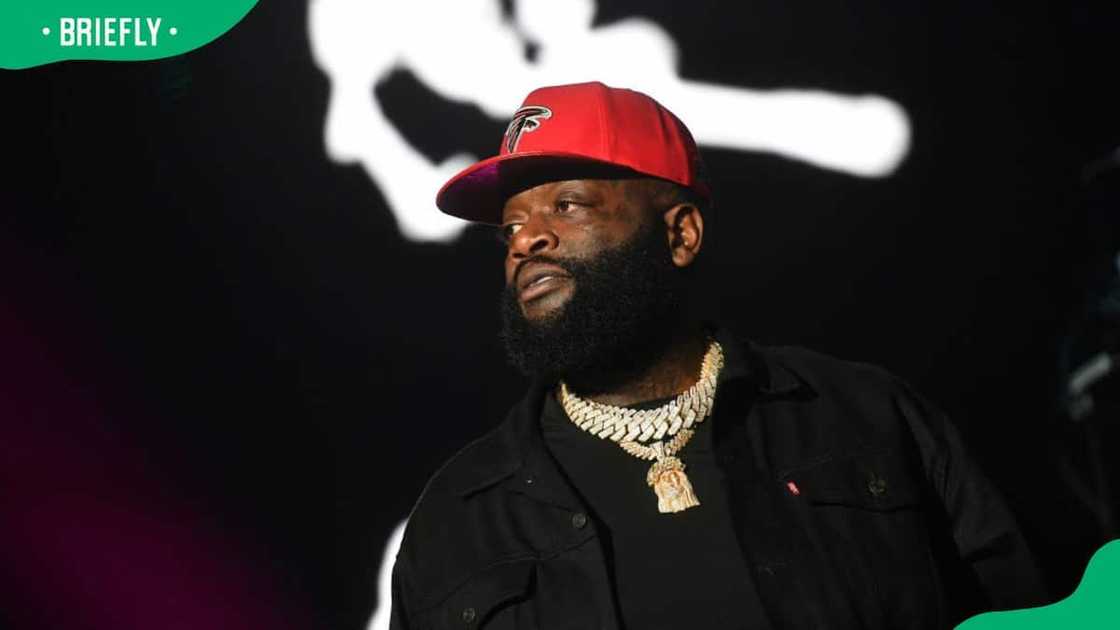 Rapper Rick Ross during the 2022 Legendz Of The Streetz tour at State Farm Arena Rapper Rick Ross during the 2022 Legendz Of The Streetz tour at State Farm Arena