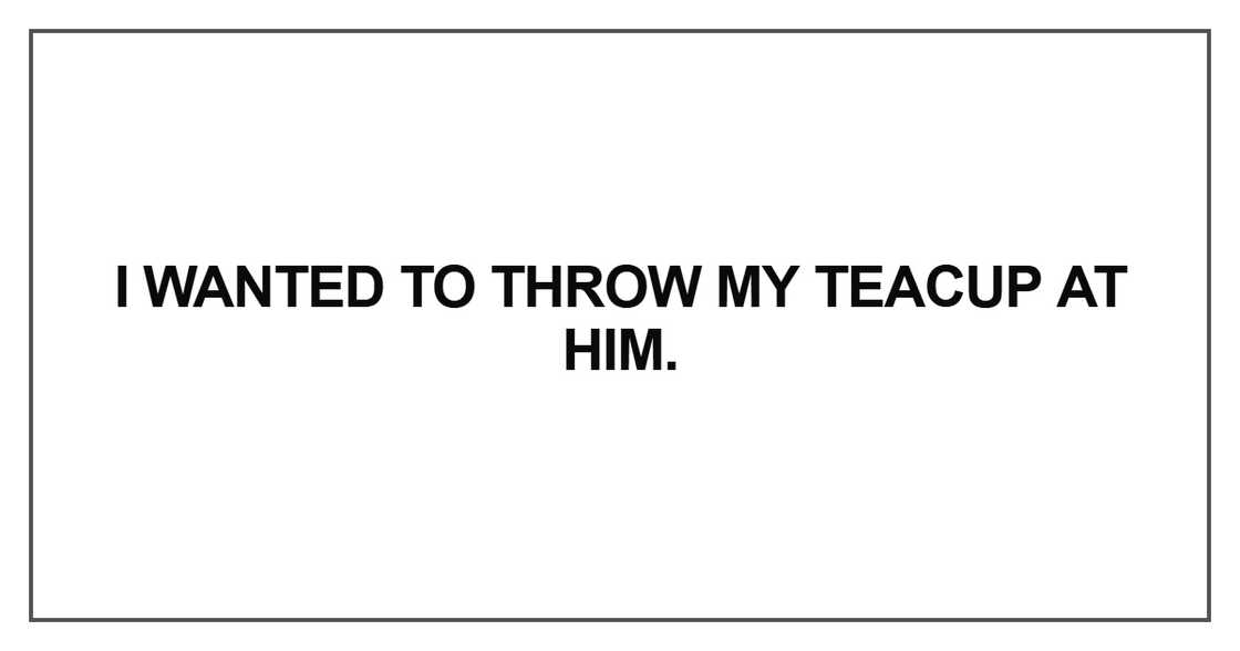 I wanted to throw my teacup at him I wanted to throw my teacup at him