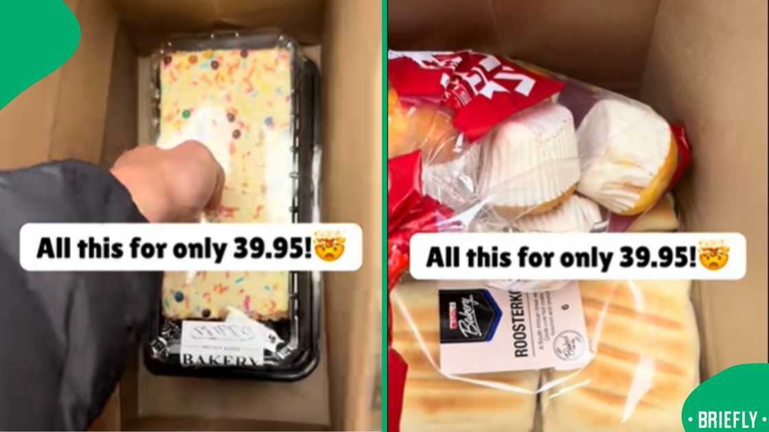The R39.95 online purchase of a baked goods bundle, which held a generous selection of SPAR-branded treats, was showcased by a woman The R39.95 online purchase of a baked goods bundle, which held a generous selection of SPAR-branded treats, was showcased by a woman