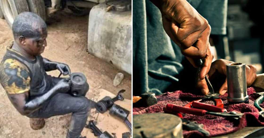 A picture of a mechanic covered in oil brought about many laughs in Mzansi A picture of a mechanic covered in oil brought about many laughs in Mzansi