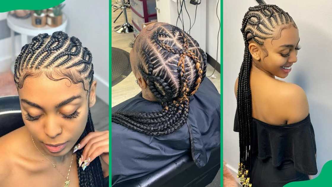 Stitched braids to the back Stitched braids to the back