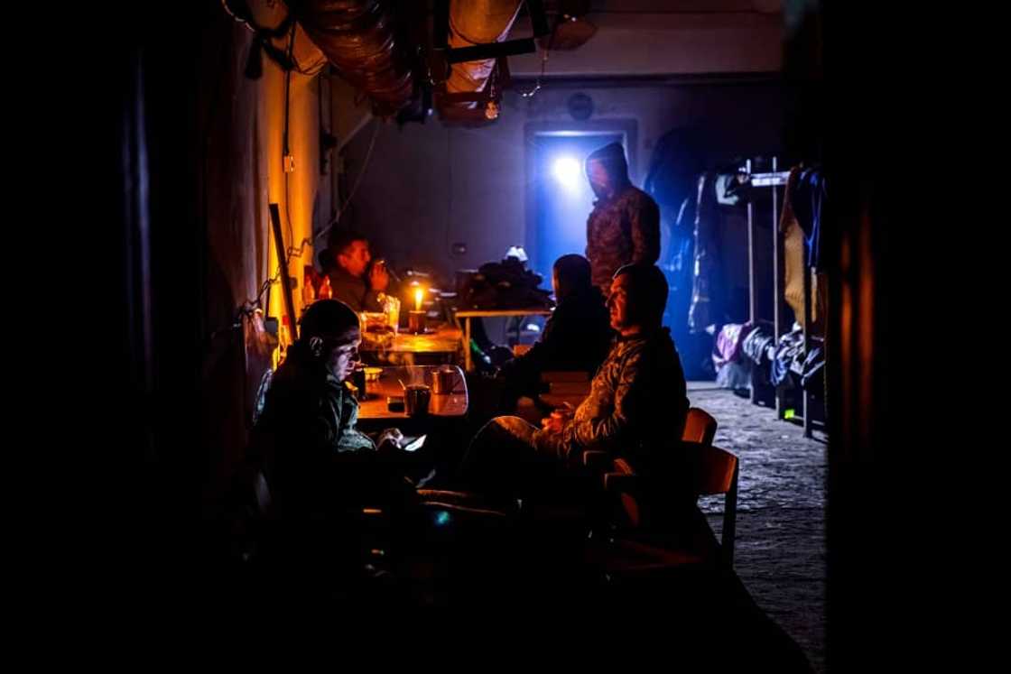 The basement of an anonymous building shelters the brigade's command post and garrison just five kms from Russian positions The basement of an anonymous building shelters the brigade's command post and garrison just five kms from Russian positions