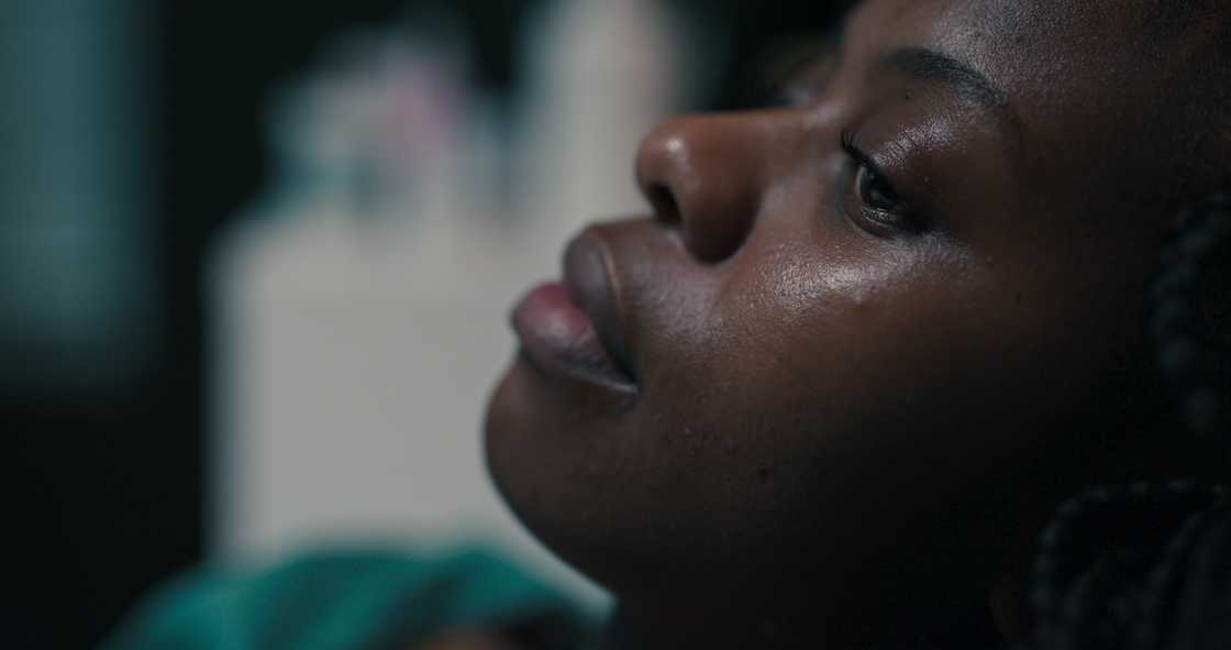 A sad lady after a medical procedure A sad lady after a medical procedure