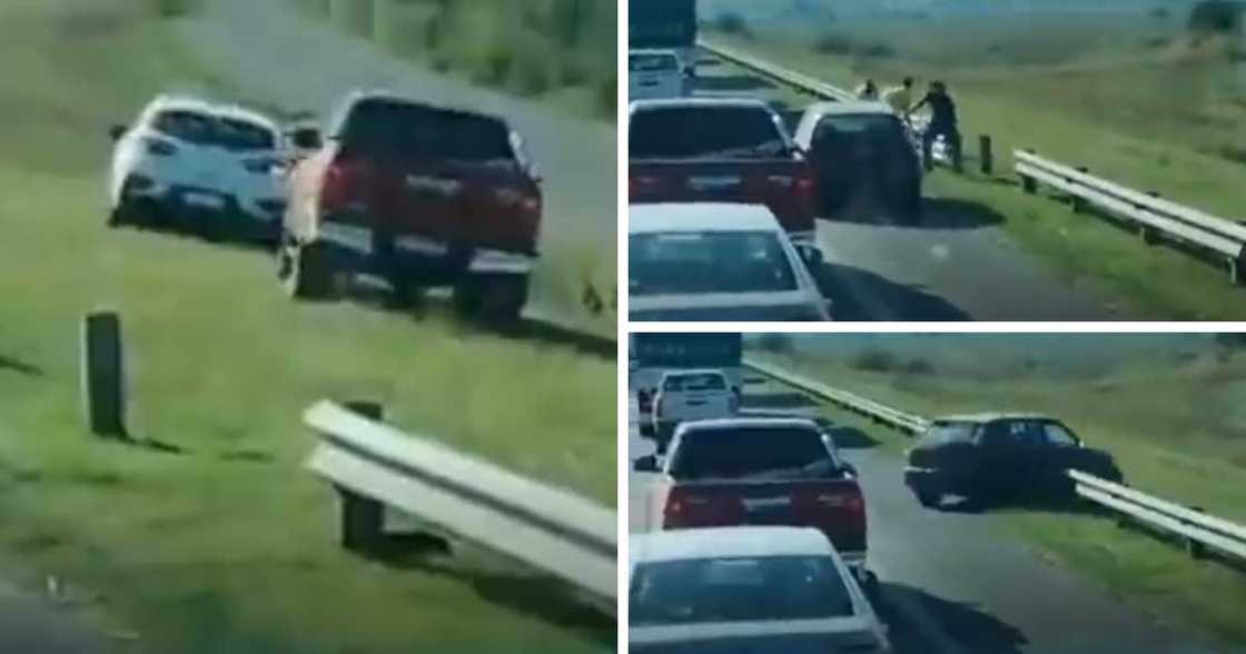 Driver breaks highway barrier Driver breaks highway barrier