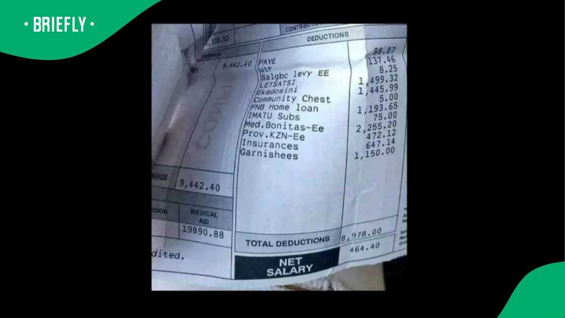A man showed his net pay after deductions. A man showed his net pay after deductions.