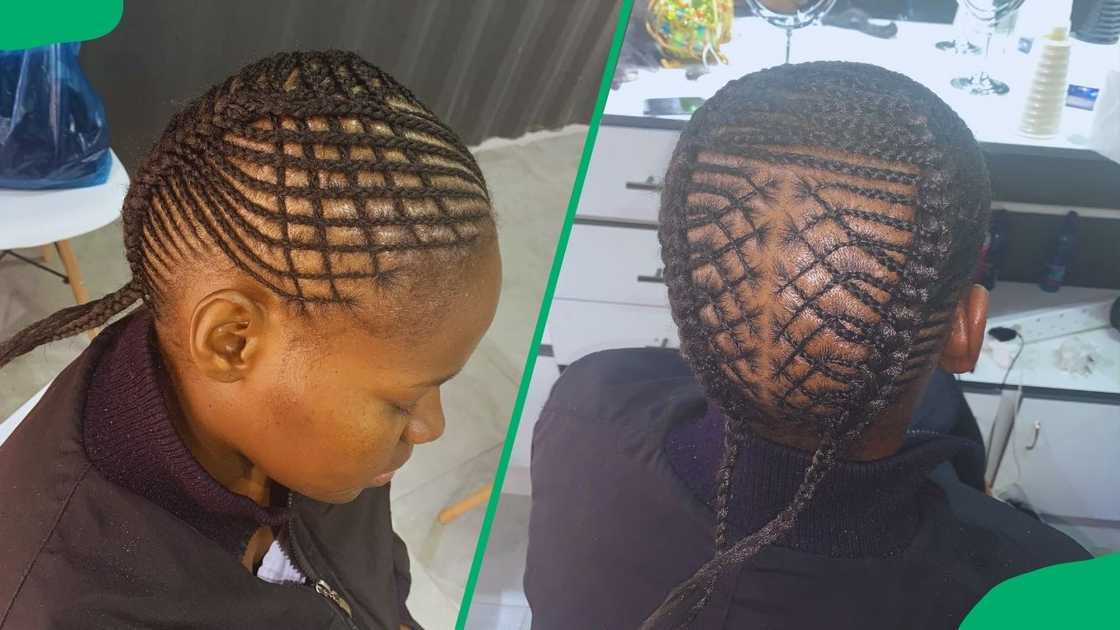 A woman well-defined cornrow A woman well-defined cornrow