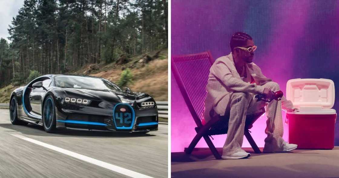 Bugatti Chiron driving and Bad Bunny sitting Bugatti Chiron driving and Bad Bunny sitting