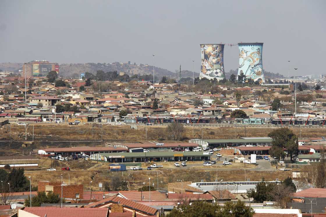 Cooling Towers of Orlando Power Station high over Soweto, Joburg, South Africa Cooling Towers of Orlando Power Station high over Soweto, Joburg, South Africa