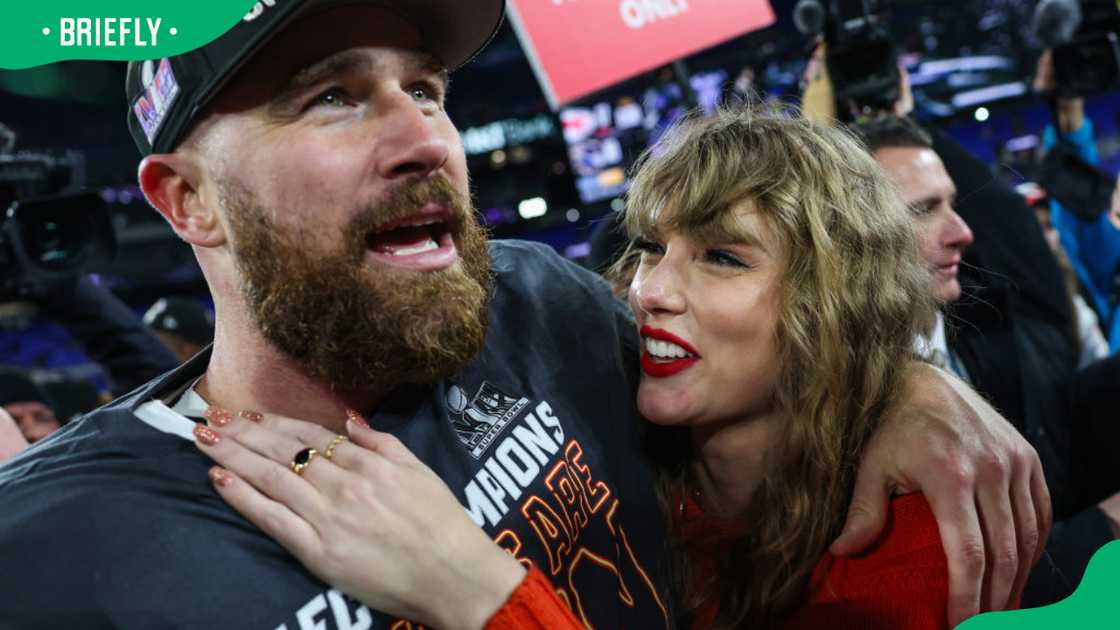 Travis Kelce and Taylor Swift during the 2024 AFC Championship Game at M&T Bank Stadium Travis Kelce and Taylor Swift during the 2024 AFC Championship Game at M&T Bank Stadium