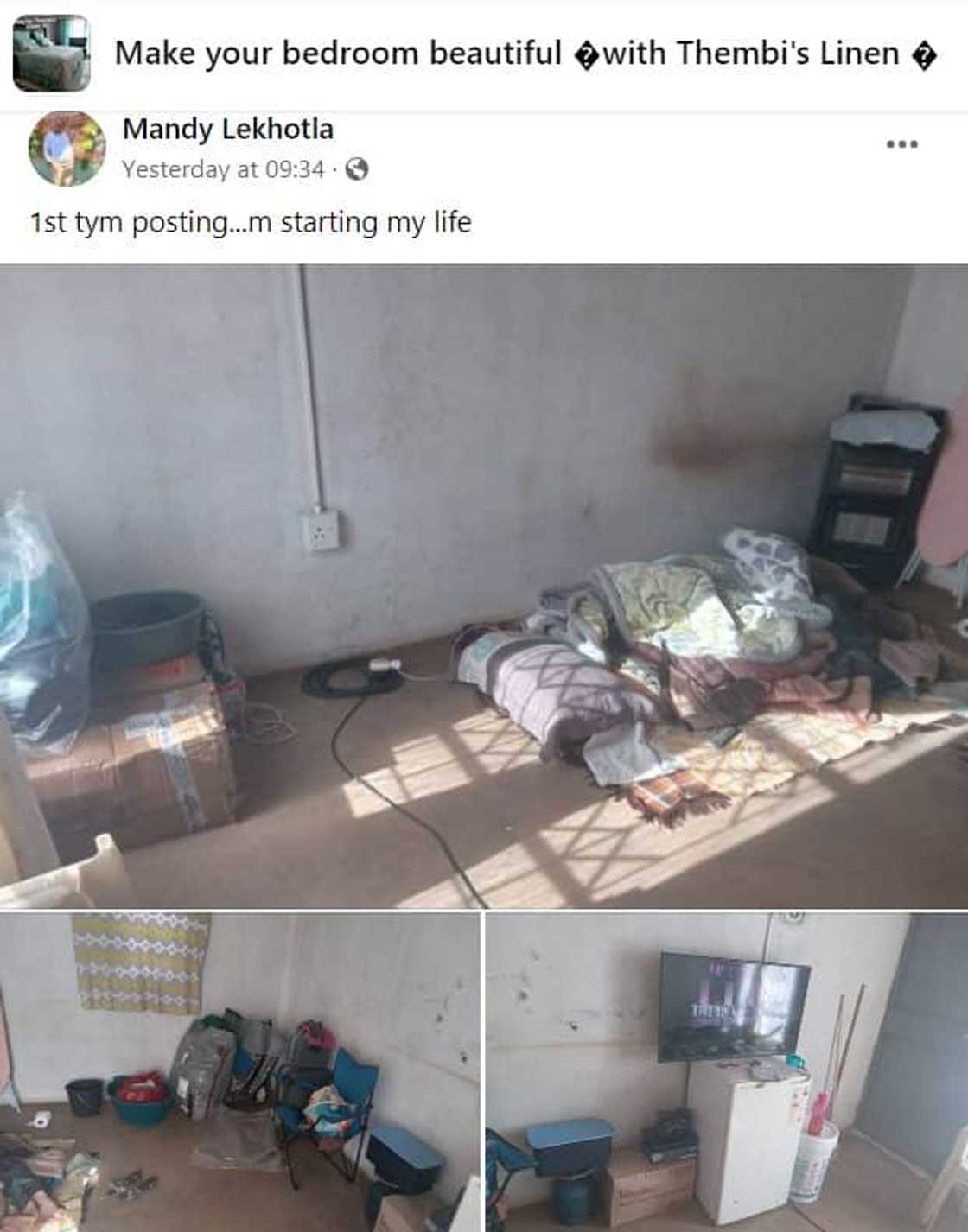 Woman shows the interior of her home.