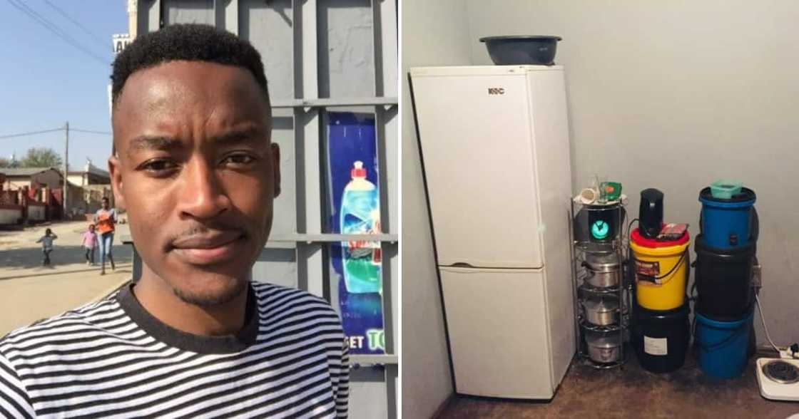 Twitter user Justice Sibusiso Mashele and his new fridge Twitter user Justice Sibusiso Mashele and his new fridge