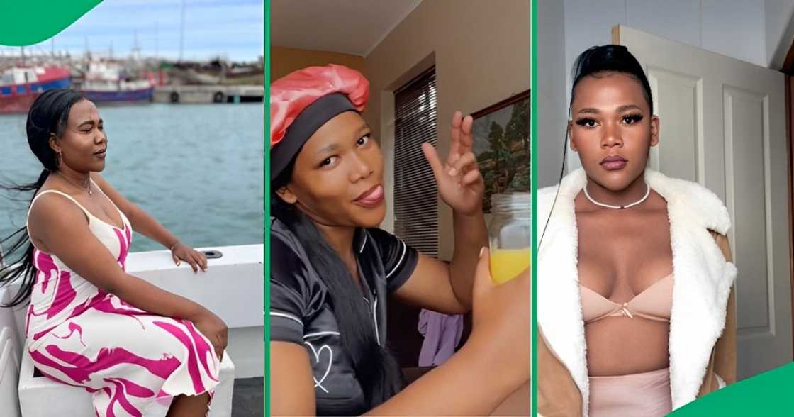 Lady drinks while man does chores Lady drinks while man does chores