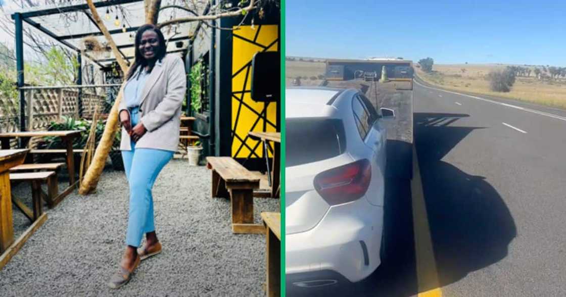 Young woman from Limpopo Merc breaks down on the N1 highway. Young woman from Limpopo Merc breaks down on the N1 highway.