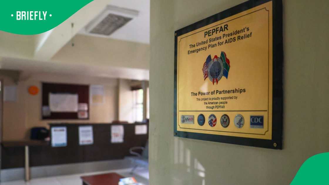 A general view of plaque inside a medical facility in Pretoria on March 4, 2025 showing that the facility was funded by the United States President's Emergency Plan for AIDS Relief