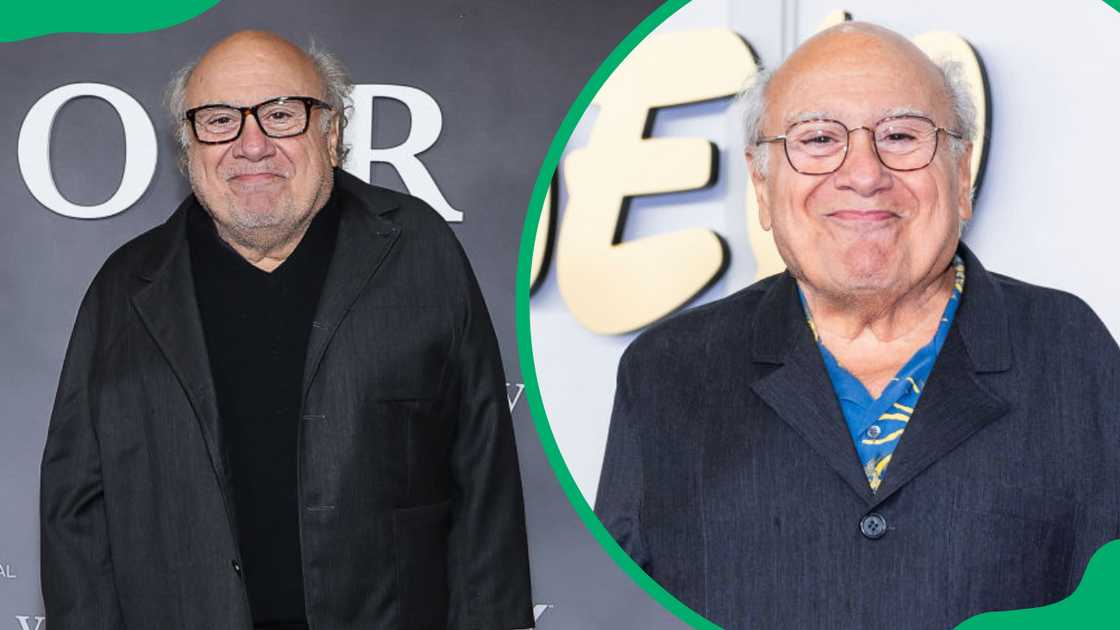 Danny DeVito at Temple Emanu-El in New York City (L). Danny DeVito at Javits Center in New York City (R).