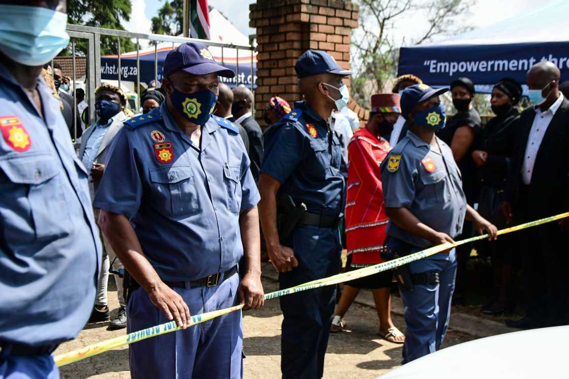 South African Police Service members at King Goodwill Zwelithini KaBhekuzulu's funeral service. South African Police Service members at King Goodwill Zwelithini KaBhekuzulu's funeral service.