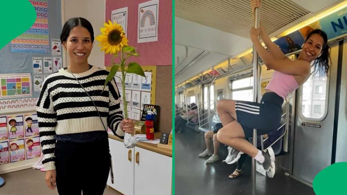 A Grade 2 teacher in her class and on the train.