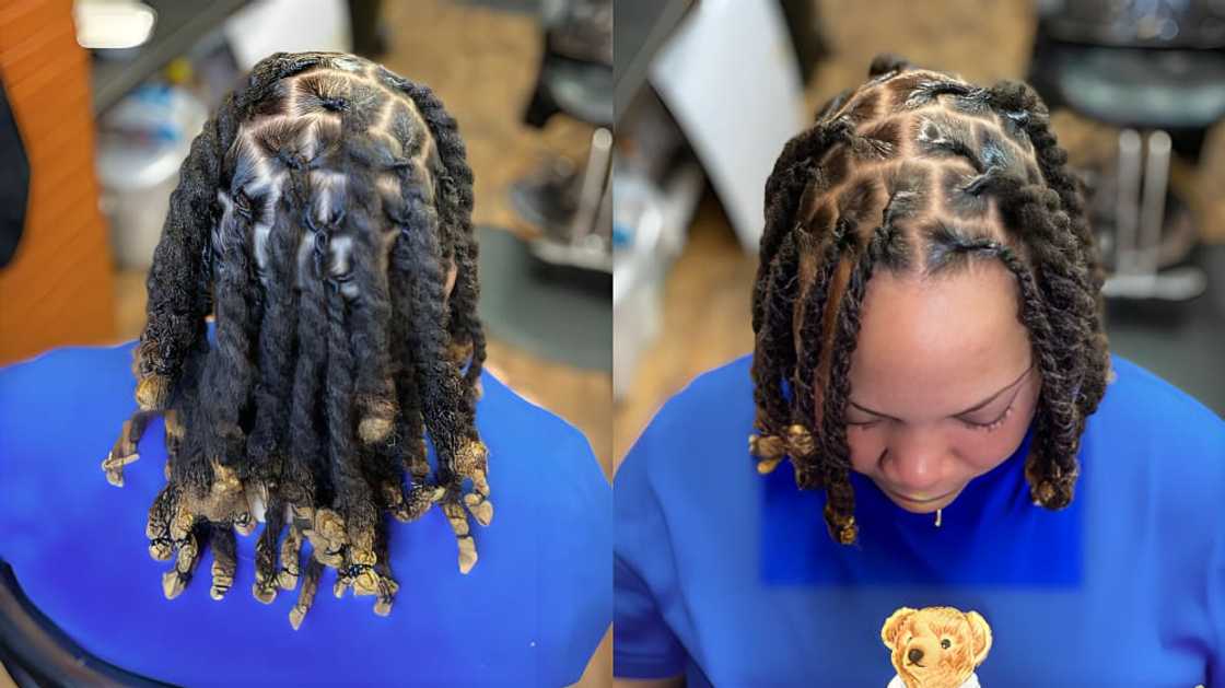 Double loc strands twisted into one Double loc strands twisted into one