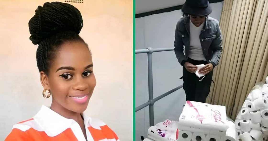 A TikTok video shows a young woman unveiling her toilet paper business. A TikTok video shows a young woman unveiling her toilet paper business.