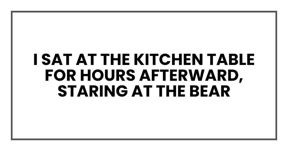 I sat at the kitchen table for hours afterward, staring at the bear I sat at the kitchen table for hours afterward, staring at the bear