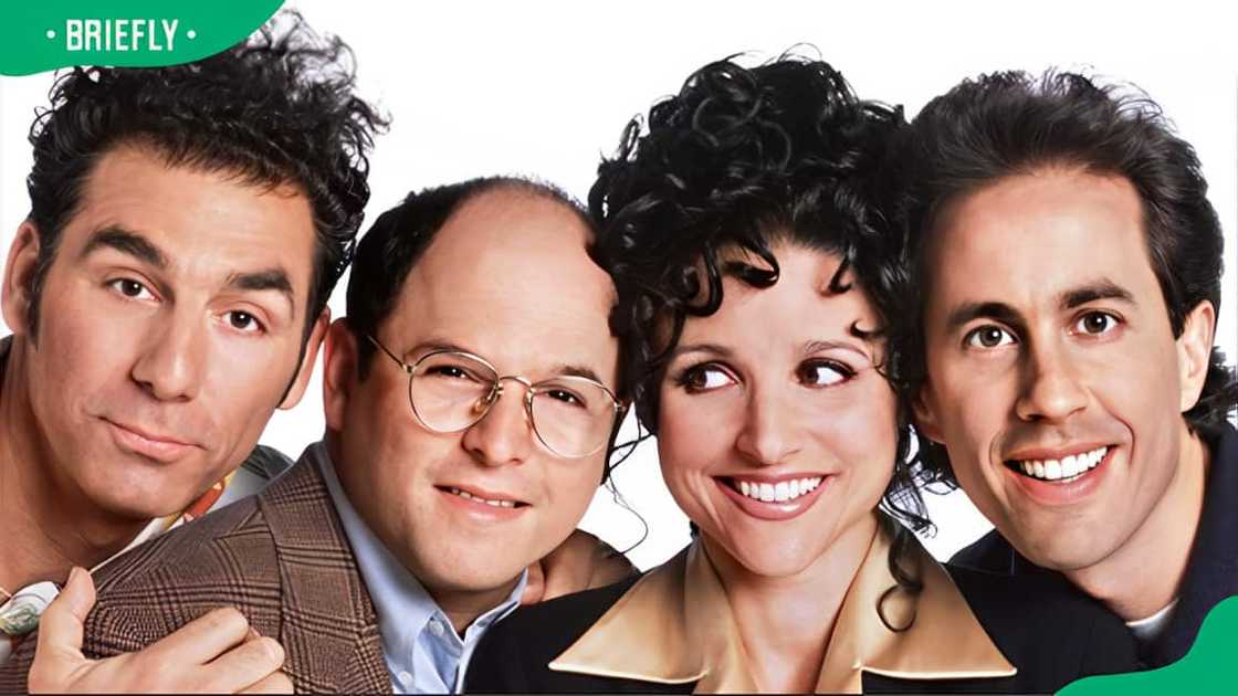 Seinfeld cast members Cosmo Kramer, George Costanza, Elaine Benes, and Jerry Seinfeld (L-R)
