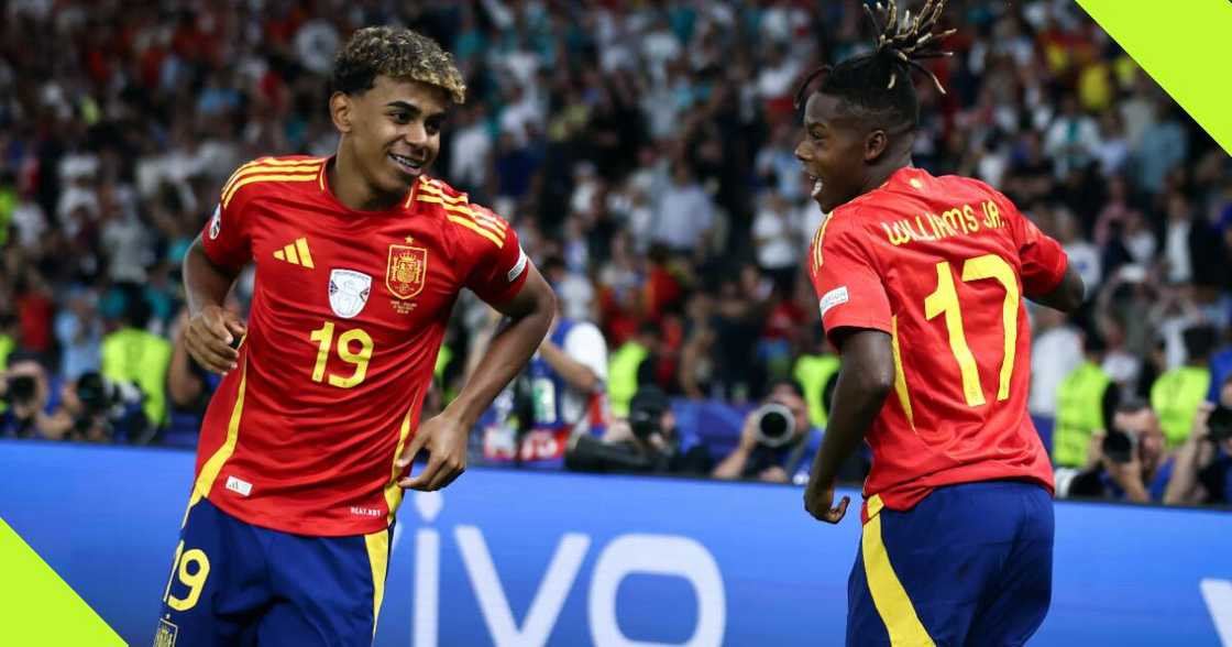 Lamine Yamal and Nico Williams lead Spain's dressing room celebration after beating England to win Euro 2024.