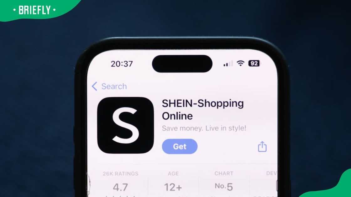 The Shein app on the screen of a smartphone The Shein app on the screen of a smartphone