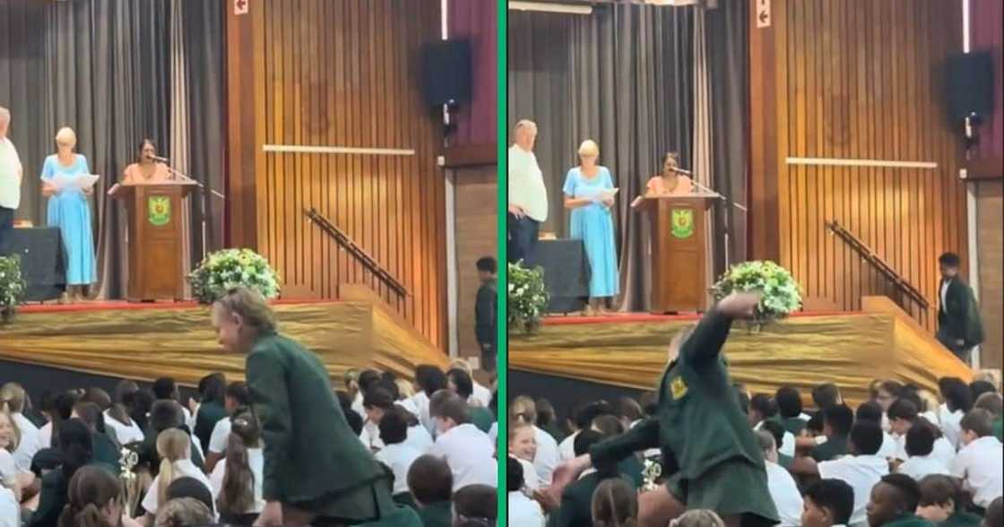schoolgirl falls at prizegiving schoolgirl falls at prizegiving