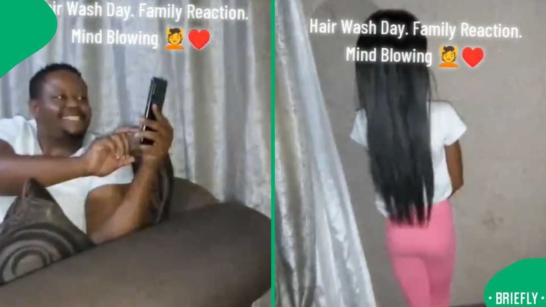 The screenshot on the right showed the young girl showing off her long hair The screenshot on the right showed the young girl showing off her long hair