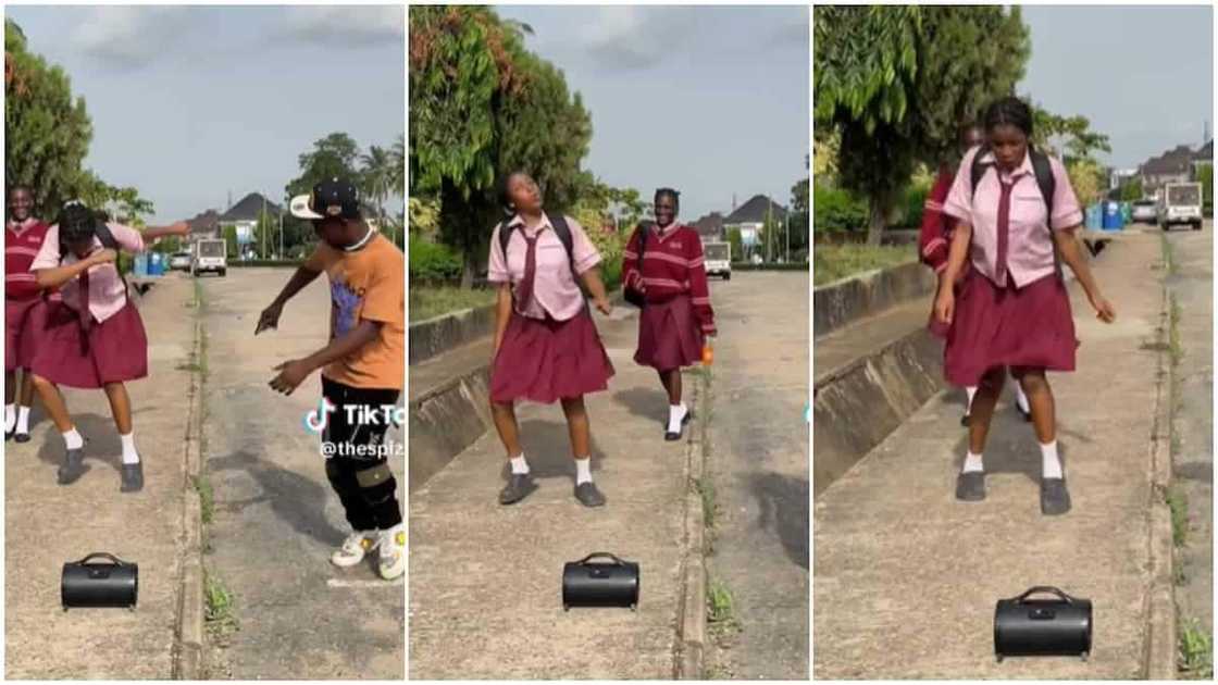 Girl in uniform danced/man engaged girl