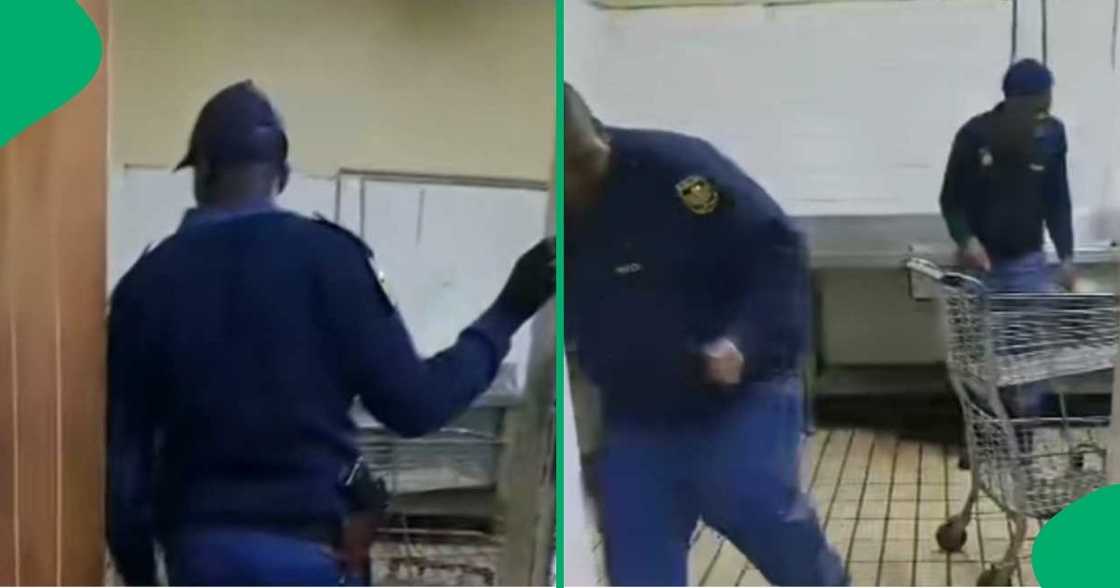 A TikTok video shows South African police officers scared of rats. A TikTok video shows South African police officers scared of rats.