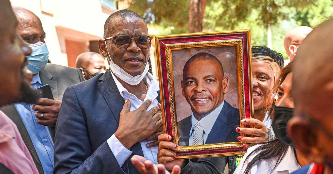 ANC Former Secretary General Ace Magashule is seen outside the Bloemfontein High Court on February 21, 2022 in Bloemfontein ANC Former Secretary General Ace Magashule is seen outside the Bloemfontein High Court on February 21, 2022 in Bloemfontein