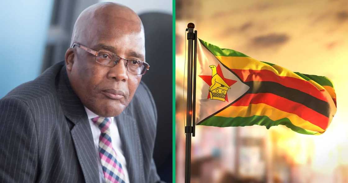 Collage image of Home Affairs Minister Aaron Mostoaledi and a Zimbabwean flag Collage image of Home Affairs Minister Aaron Mostoaledi and a Zimbabwean flag