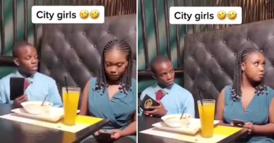 A couple on a date an the woman avoiding the bill A couple on a date an the woman avoiding the bill