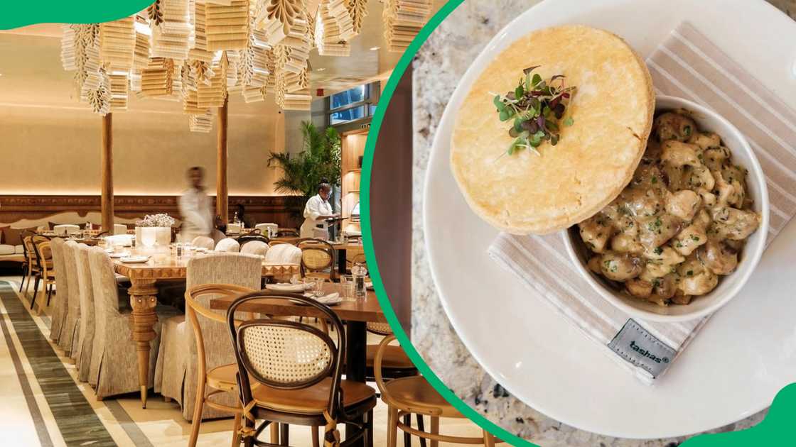 Staff working at Tashas Rosebank outlet and a chicken pot pie from the restaurant Staff working at Tashas Rosebank outlet and a chicken pot pie from the restaurant