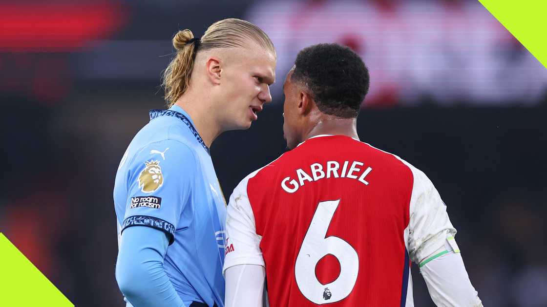 Erling Haaland and Gabriel Magalhaes had a heated exchange during Manchester City's Premier League clash with Arsenal.