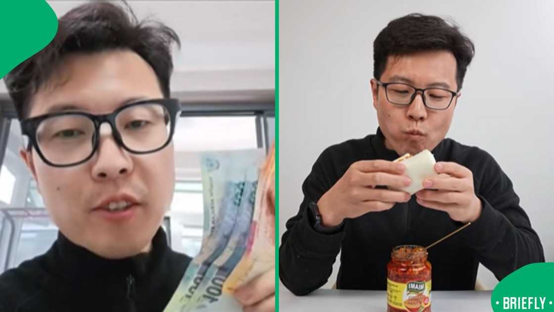 The image on the right captured him enjoying pap and atchaar The image on the right captured him enjoying pap and atchaar
