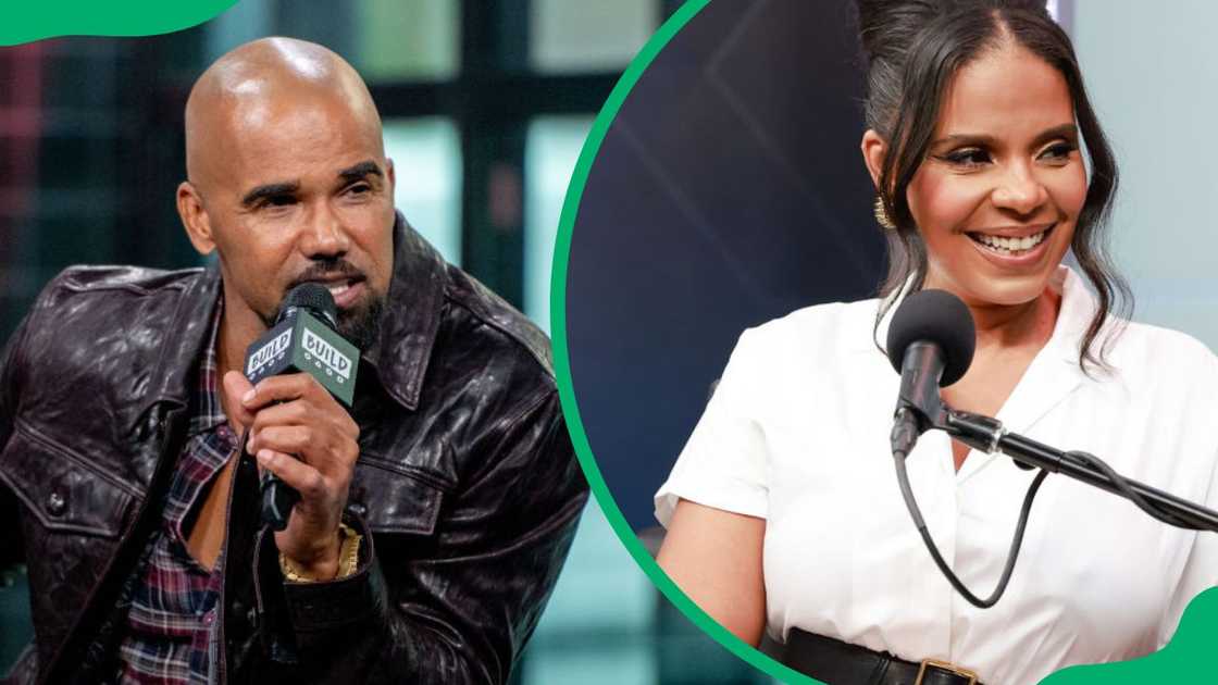 Shemar Moore at a 2018 interview at Build Studio in 2018 (L). Sanaa Lathan at SiriusXM studios in 2024 (R)