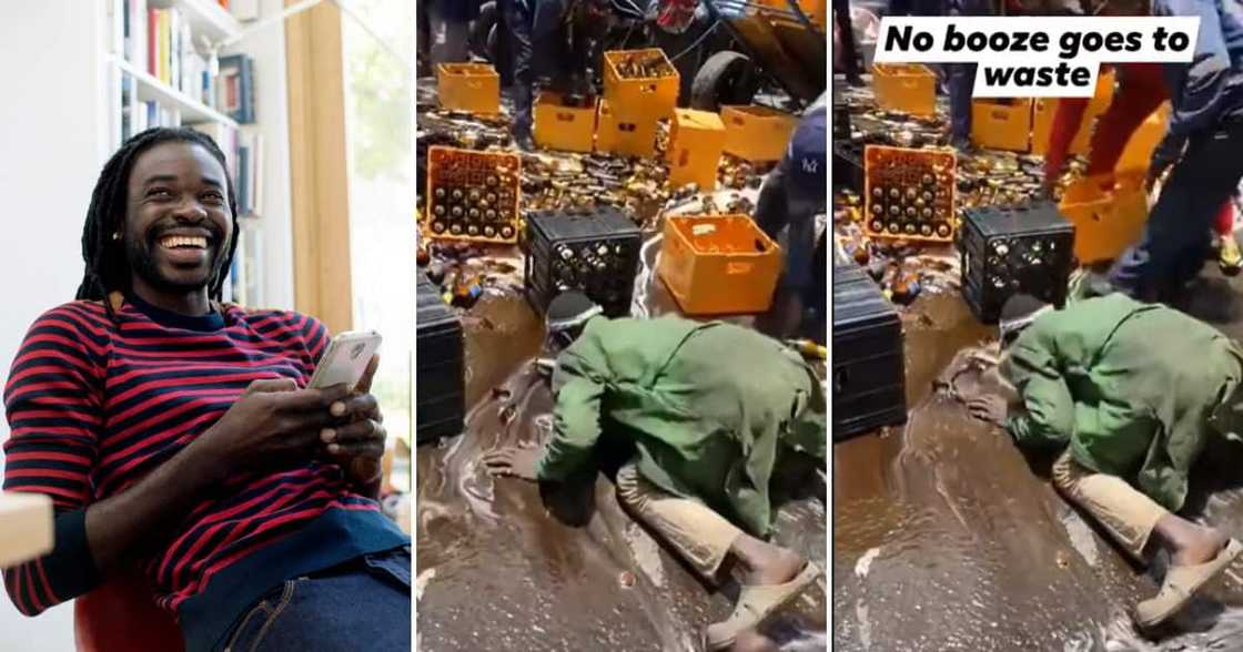 Man drinking booze from the ground Man drinking booze from the ground