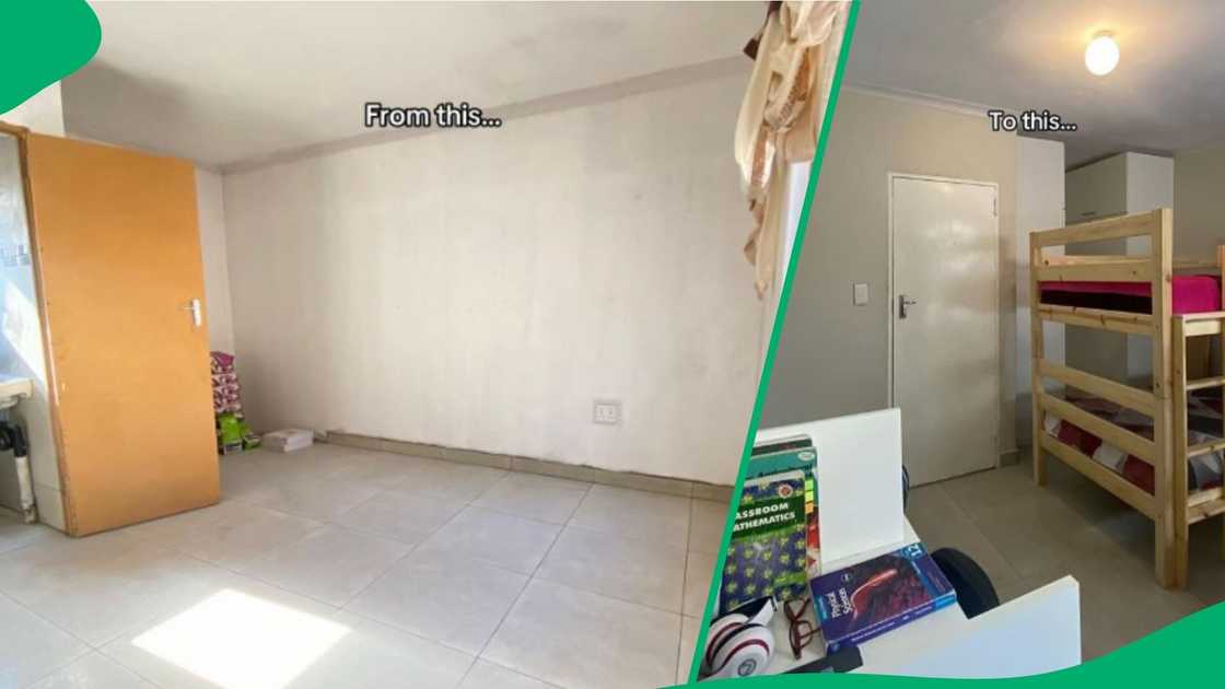 A young woman shared before-and-after pictures of her bedroom. A young woman shared before-and-after pictures of her bedroom.